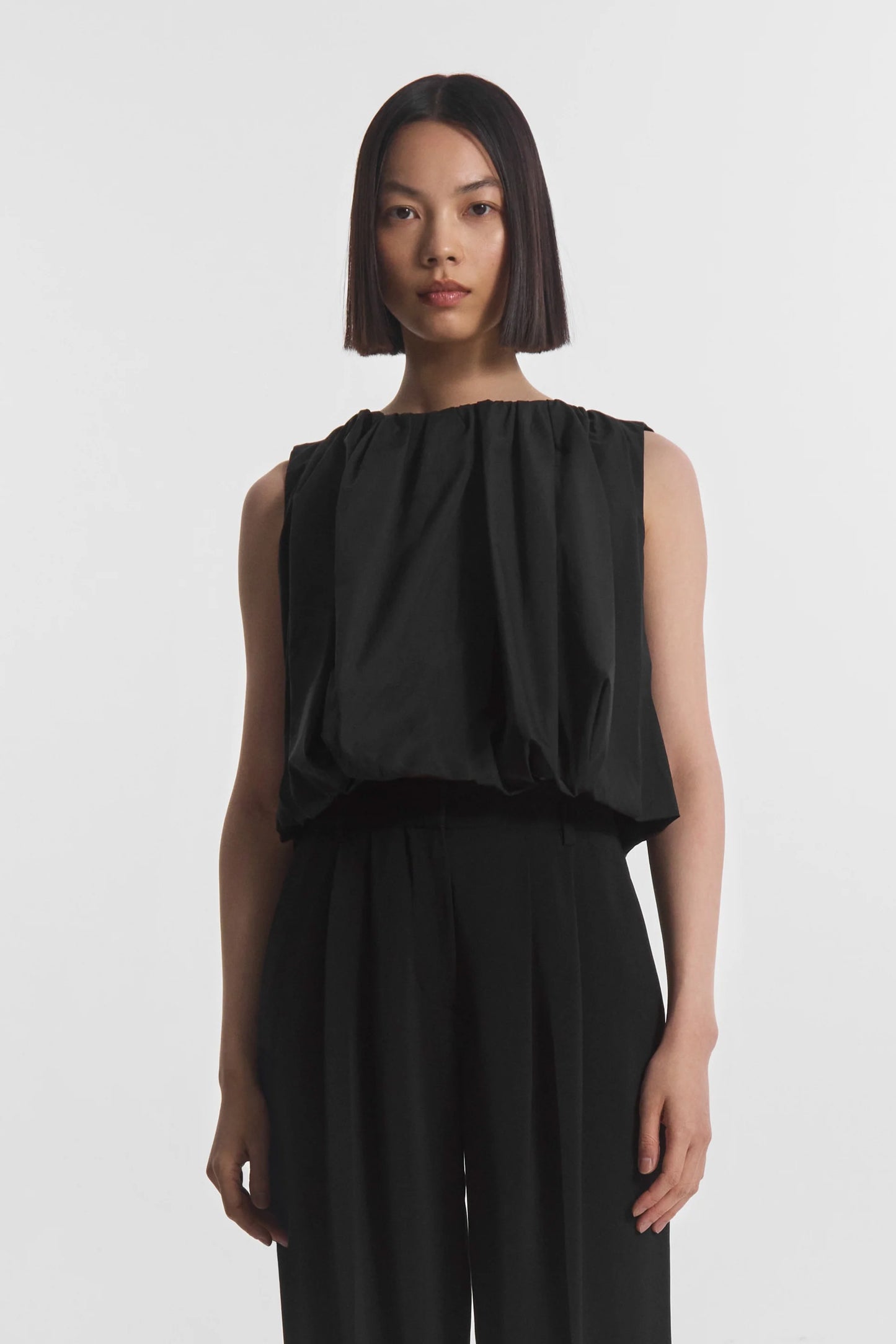 Bubble Top in Cotton Poplin, Black