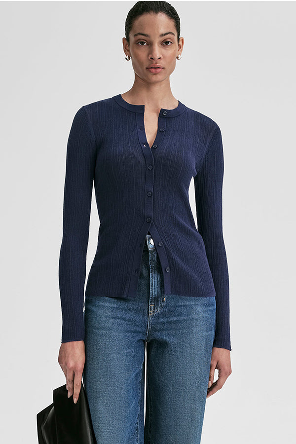 Fisher Fine Cotton Cardigan, Navy
