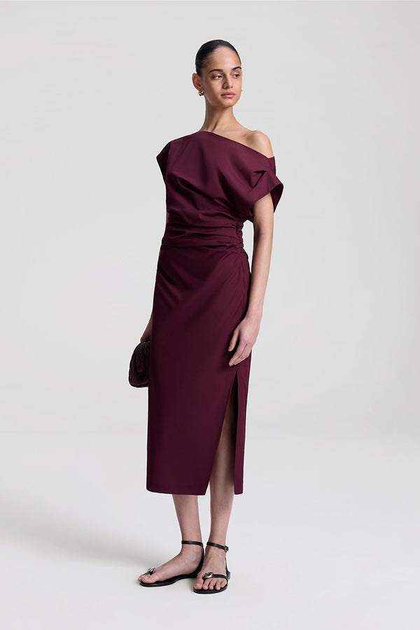 Nara Stretch Cotton Off Shoulder Midi Dress