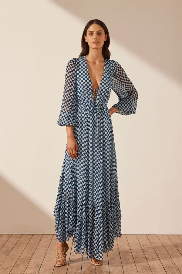 Elina Lace Front Drawstring Maxi Dress