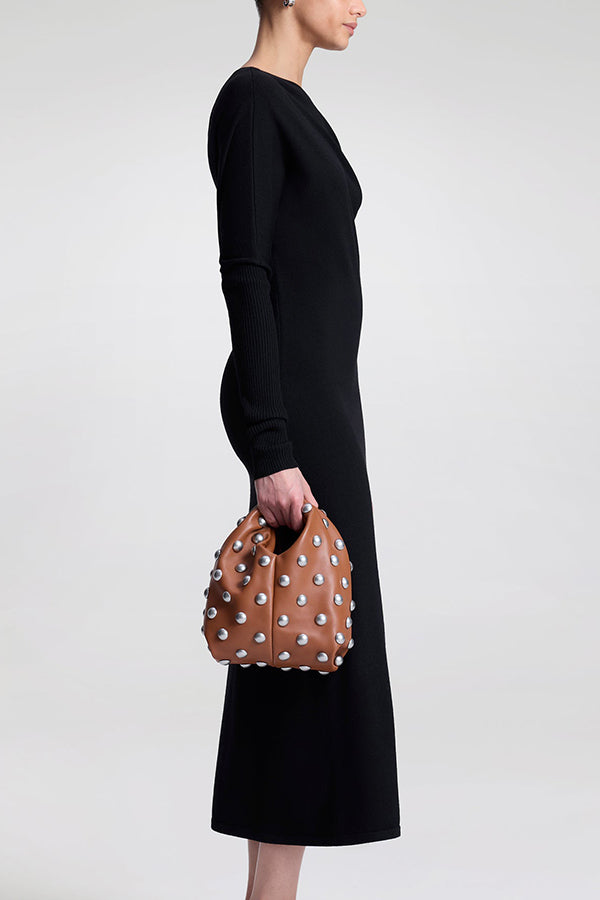 Simone Studded Leather Bag, Cognac
