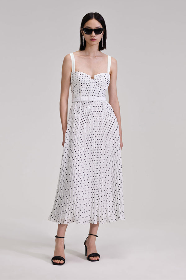 Polka Dot Chiffon Midi Dress