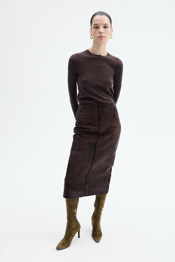 Long Sleeve Crew in Fine Cashmere, Chocolate