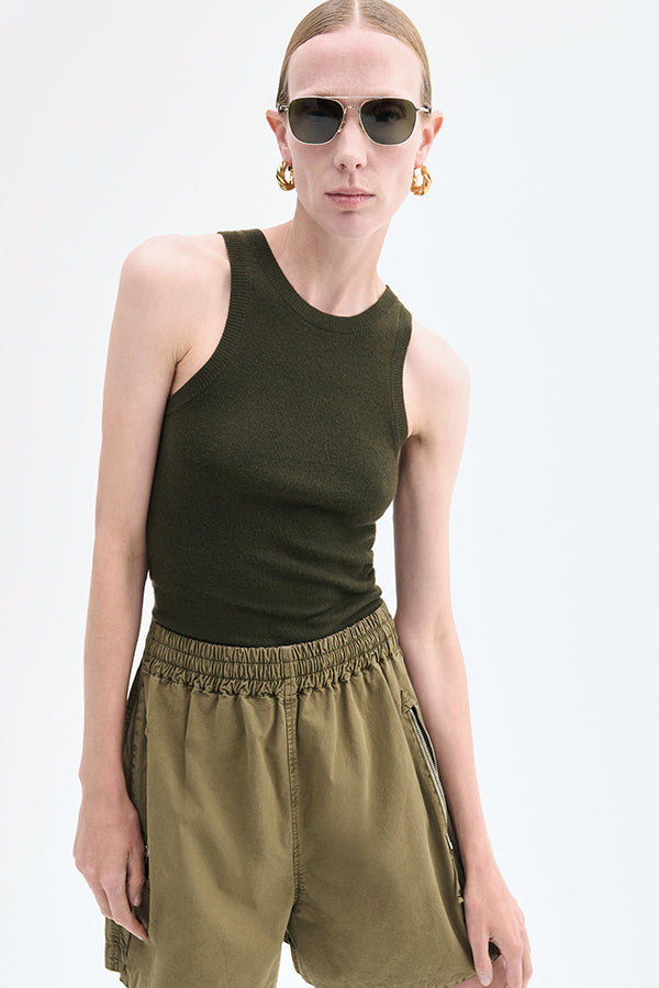 Fitted Tank in Fine Cashmere, Olive