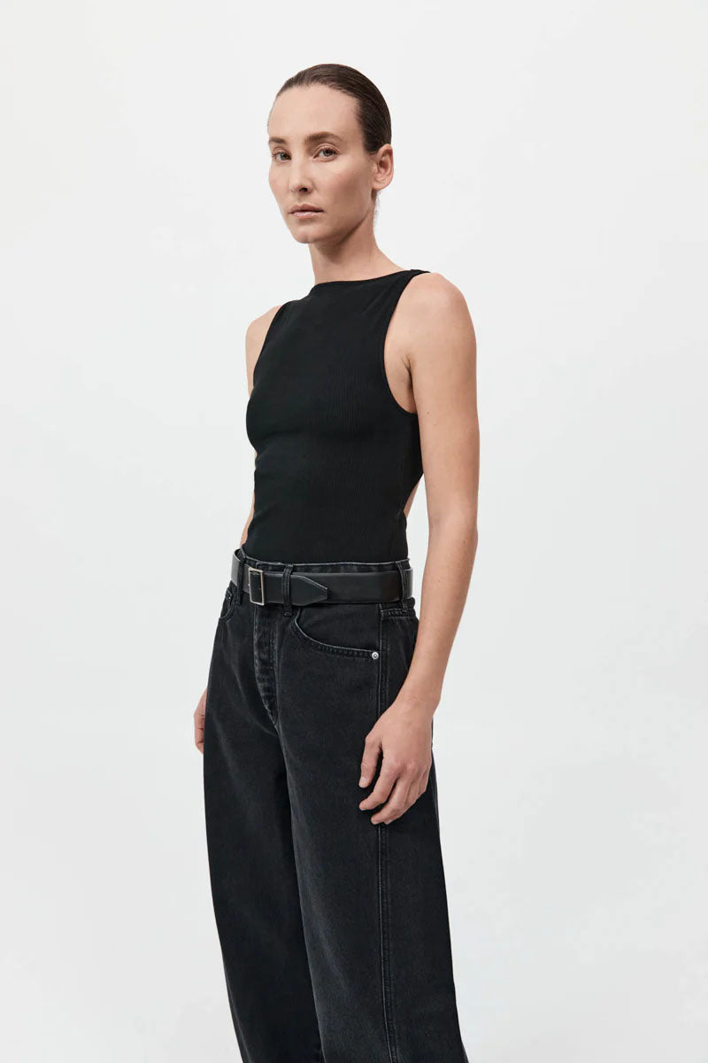 Rib Bateau Cut Out Top, Black