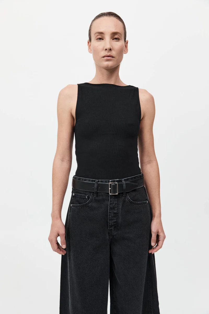 Rib Bateau Cut Out Top, Black