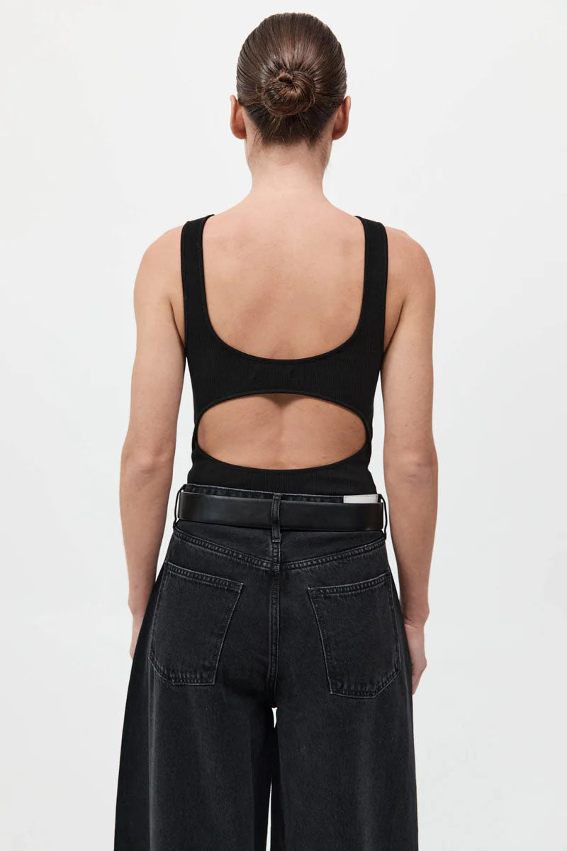 Rib Bateau Cut Out Top, Black
