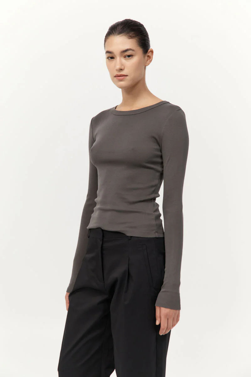Organic Cotton Long Sleeve Top, Khaki