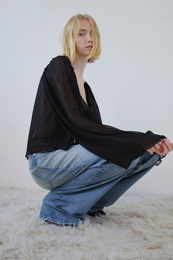 V-Neck Shirred Blouse