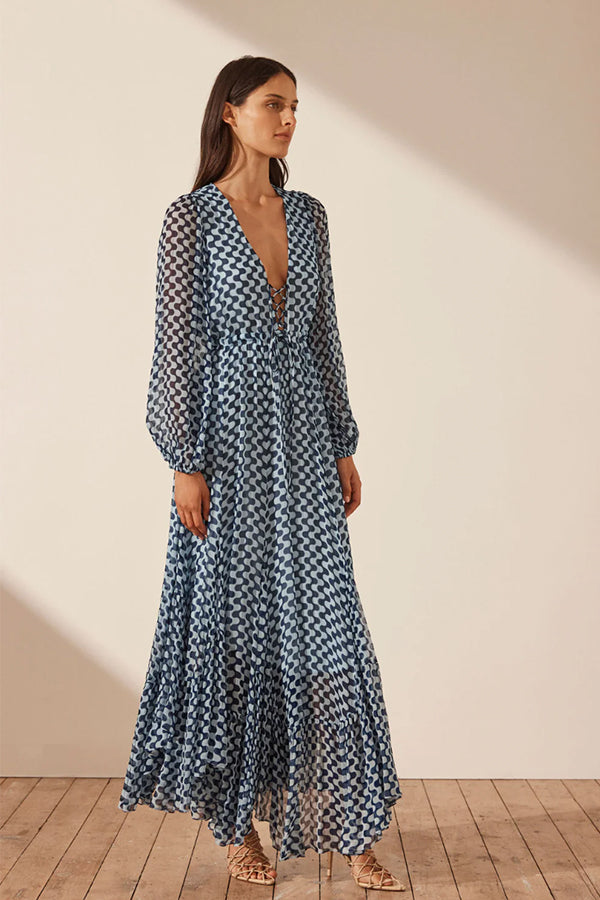 Elina Lace Front Drawstring Maxi Dress