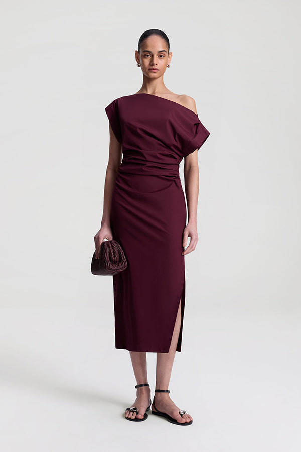 Nara Stretch Cotton Off Shoulder Midi Dress