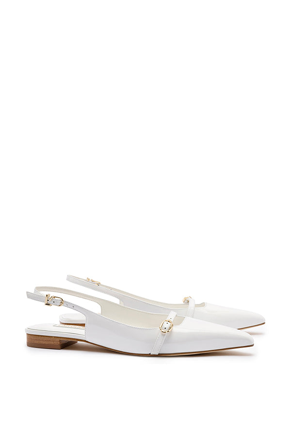 Ines Flat, White Patent Leather