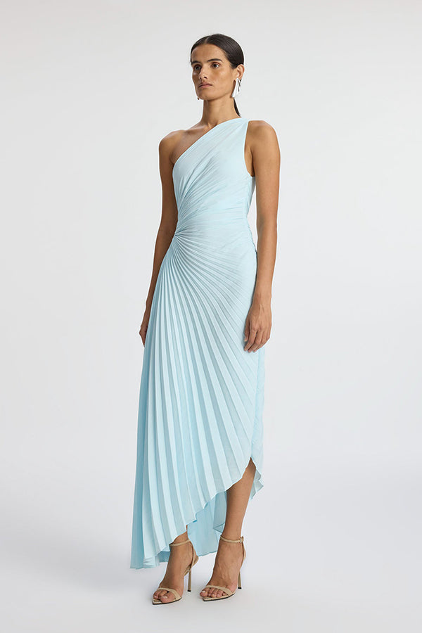Delfina Matte Pleated Dress, Aqua