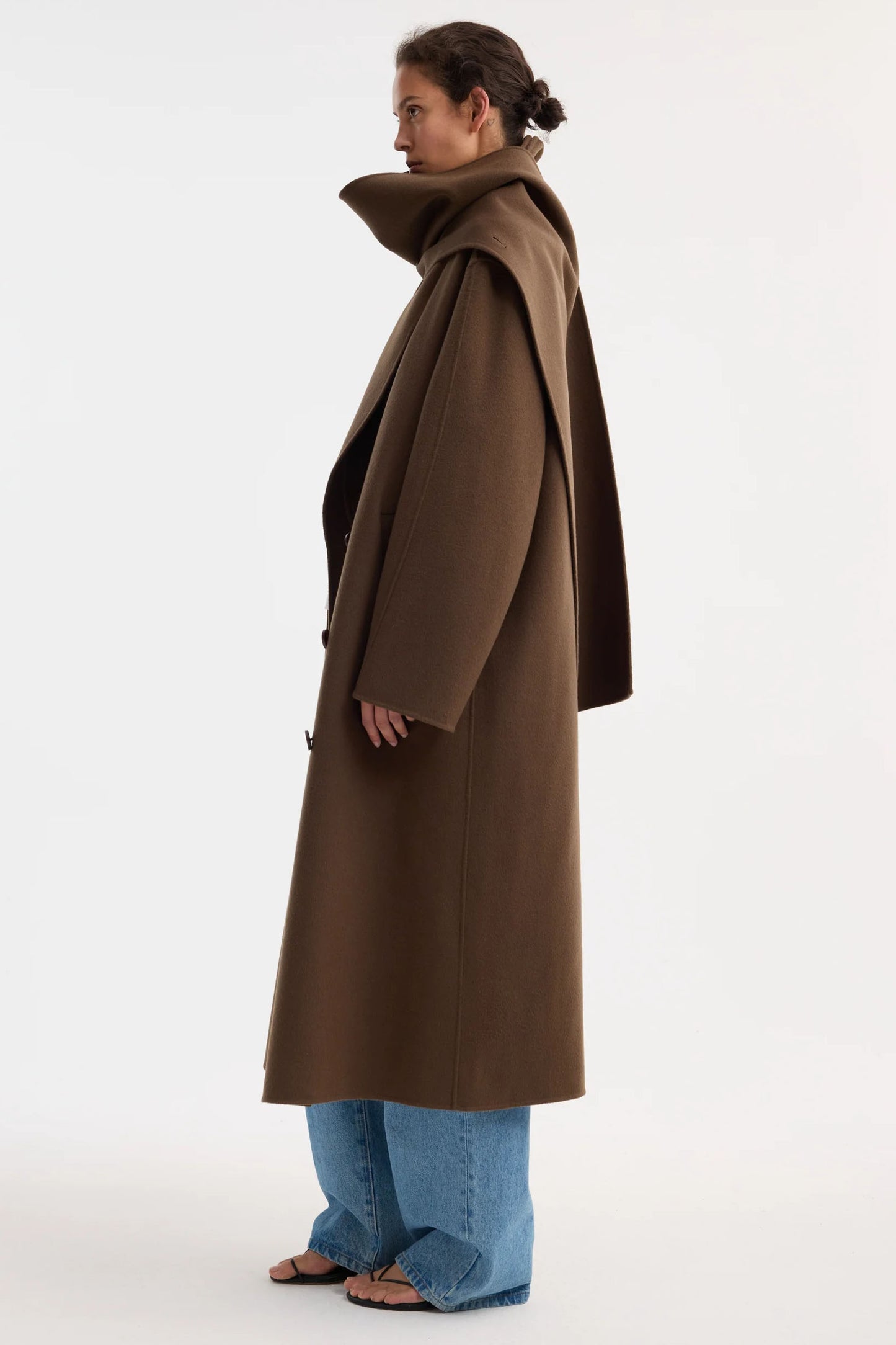 Signature Double-Faced Scarf Coat, Taupe