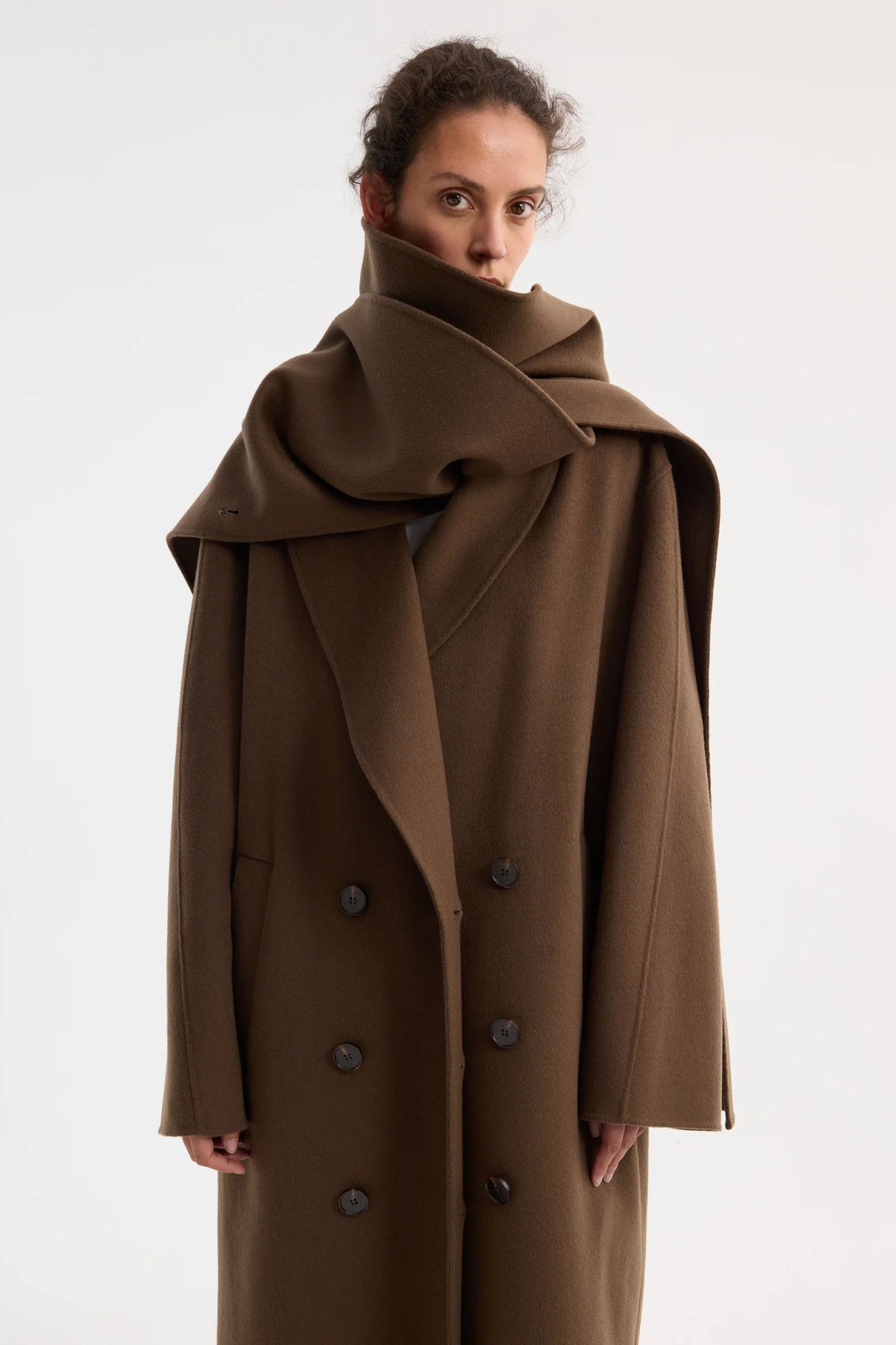 Signature Double-Faced Scarf Coat, Taupe