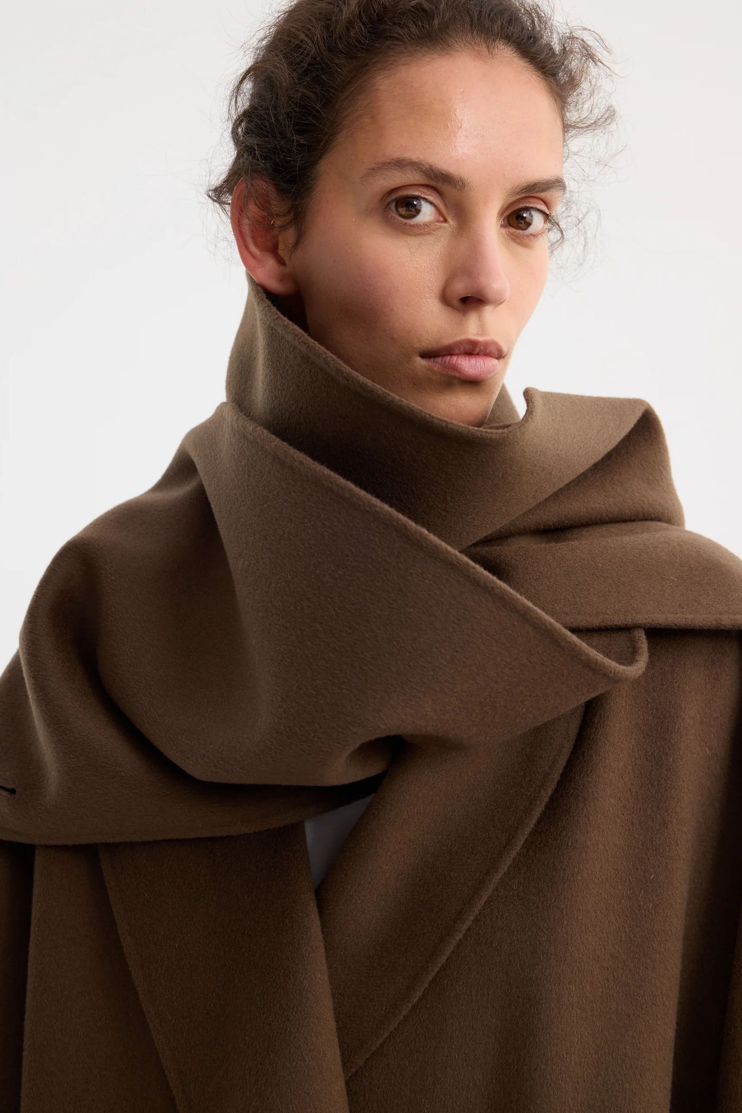 Signature Double-Faced Scarf Coat, Taupe