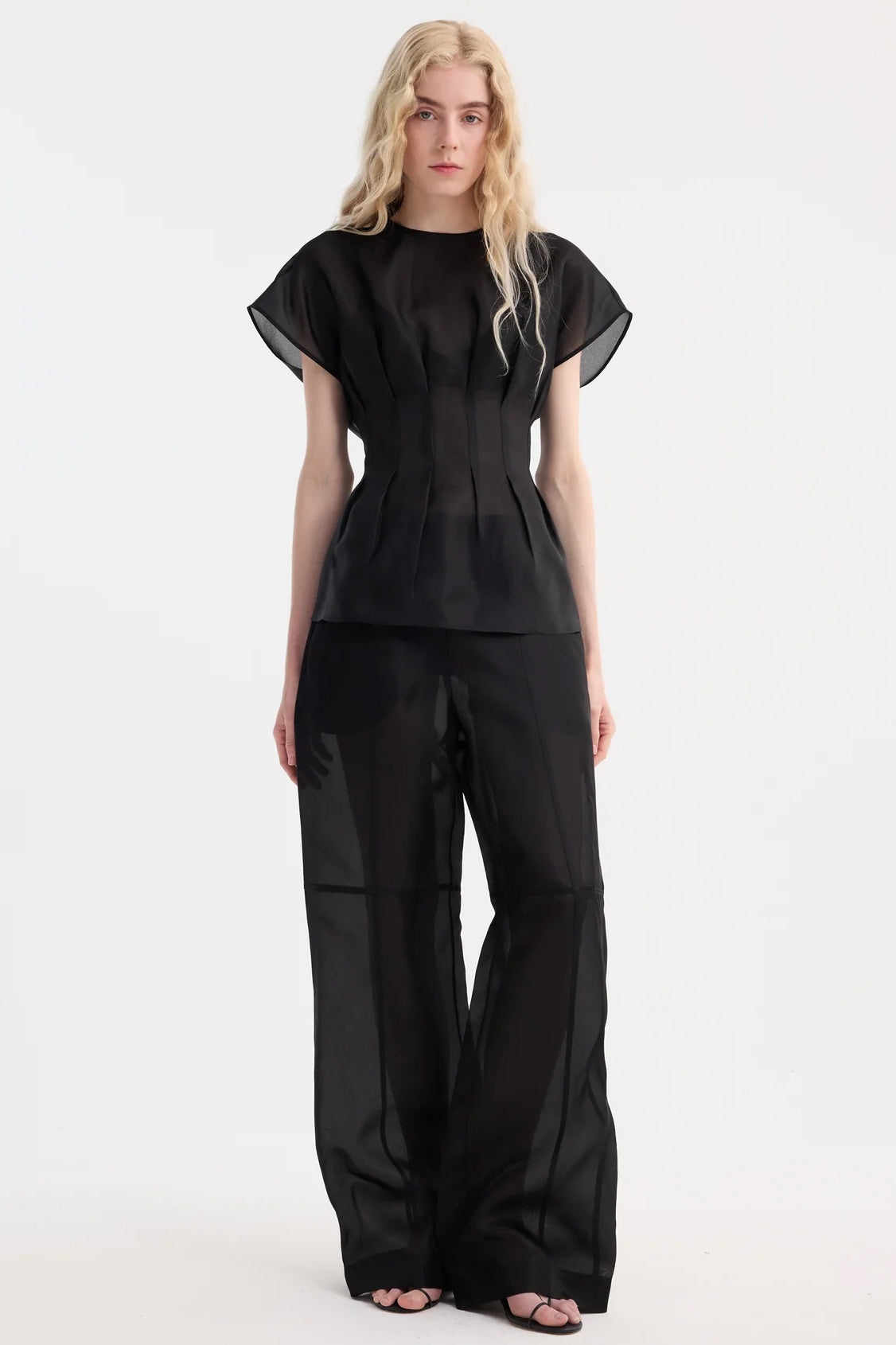 Pleated Waistline Organza Silk Top