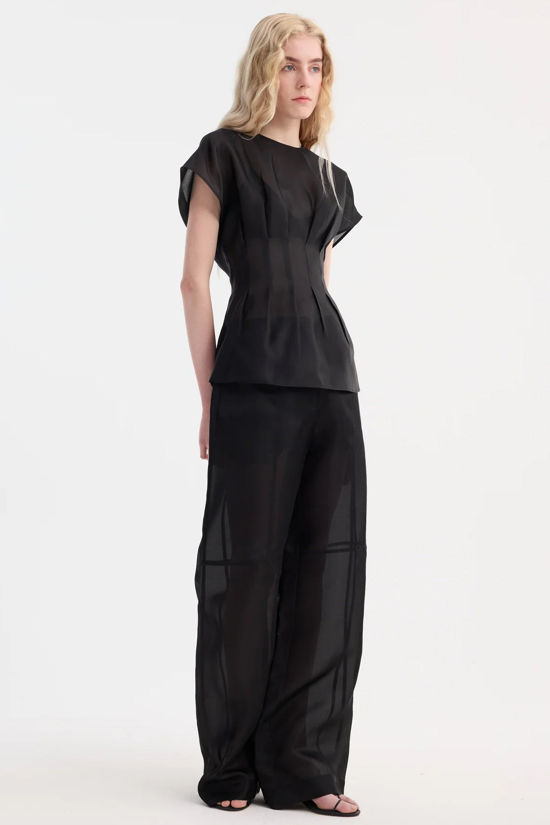 Pleated Waistline Organza Silk Top