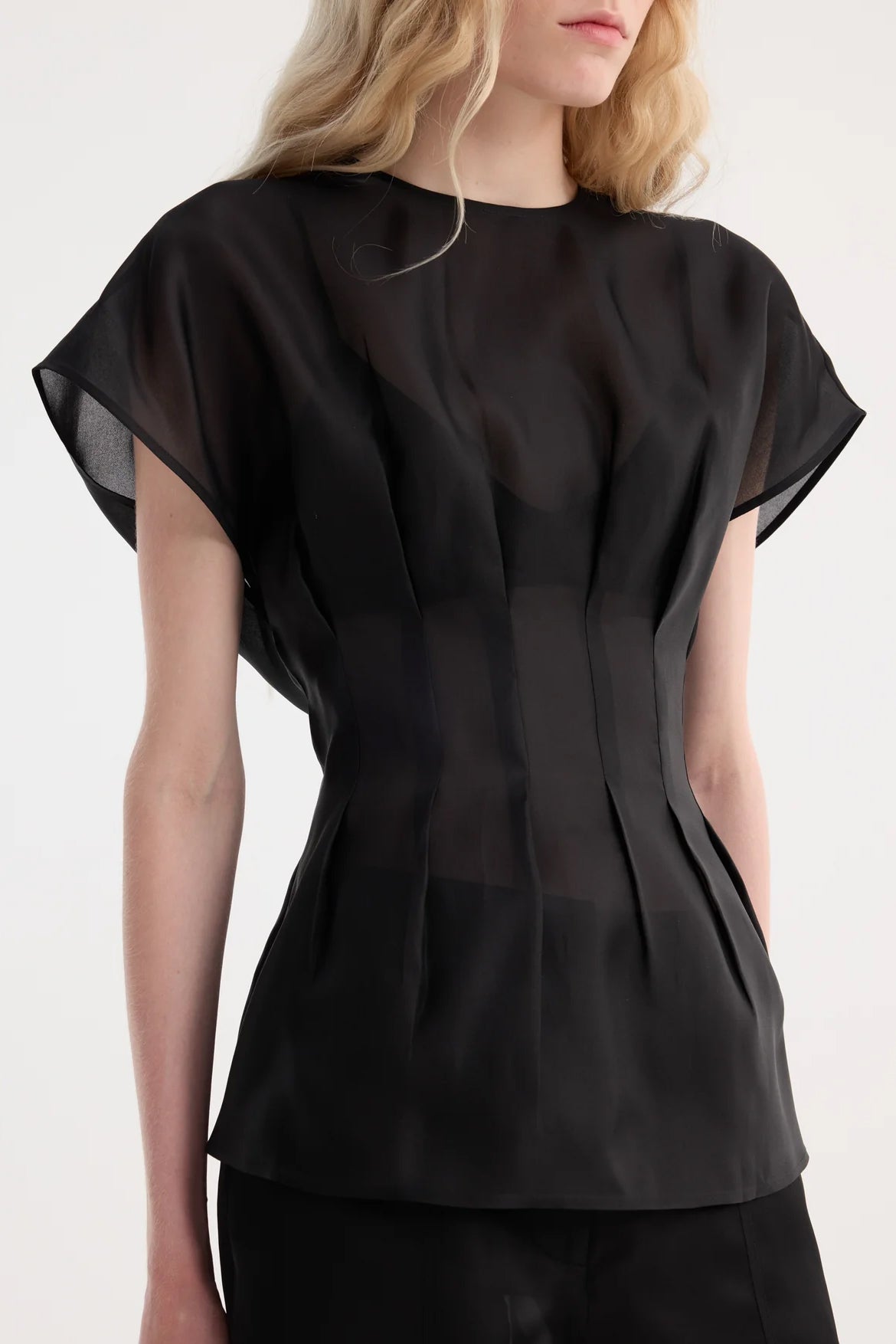 Pleated Waistline Organza Silk Top