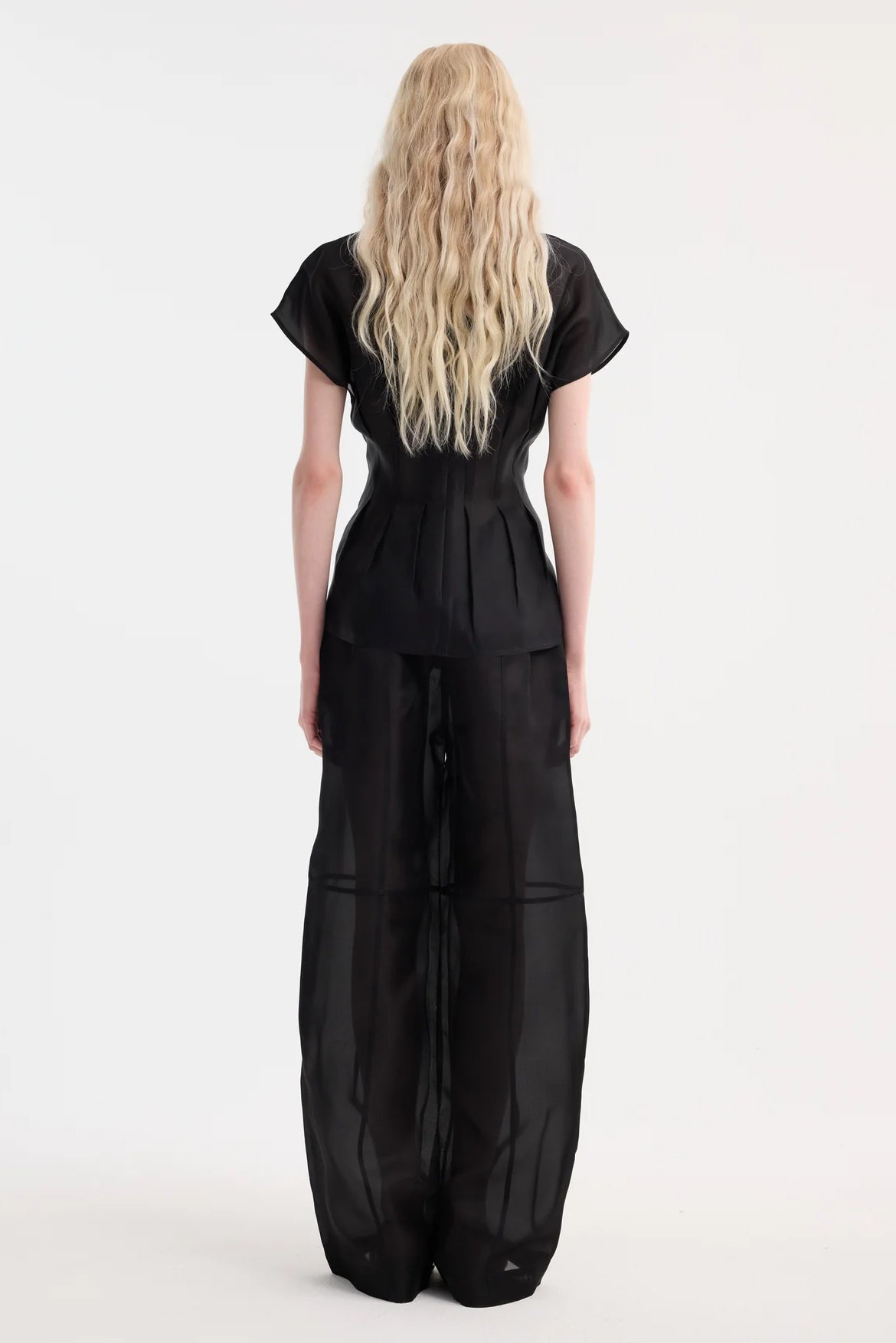 Pleated Waistline Organza Silk Top