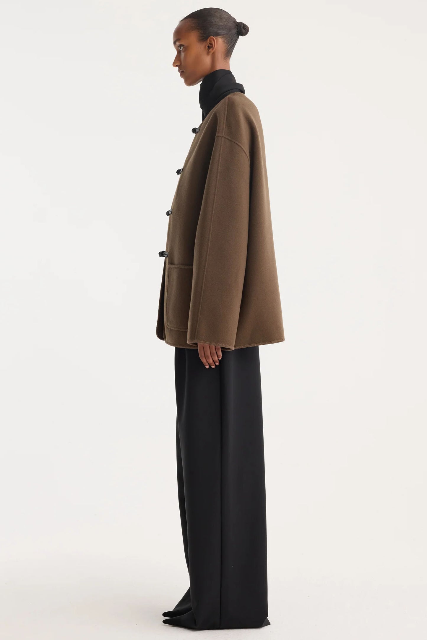 Mandarin Double-Faced Wool Jacket, Taupe