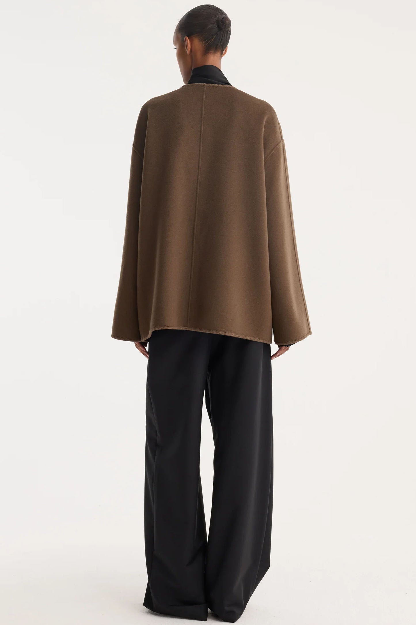 Mandarin Double-Faced Wool Jacket, Taupe