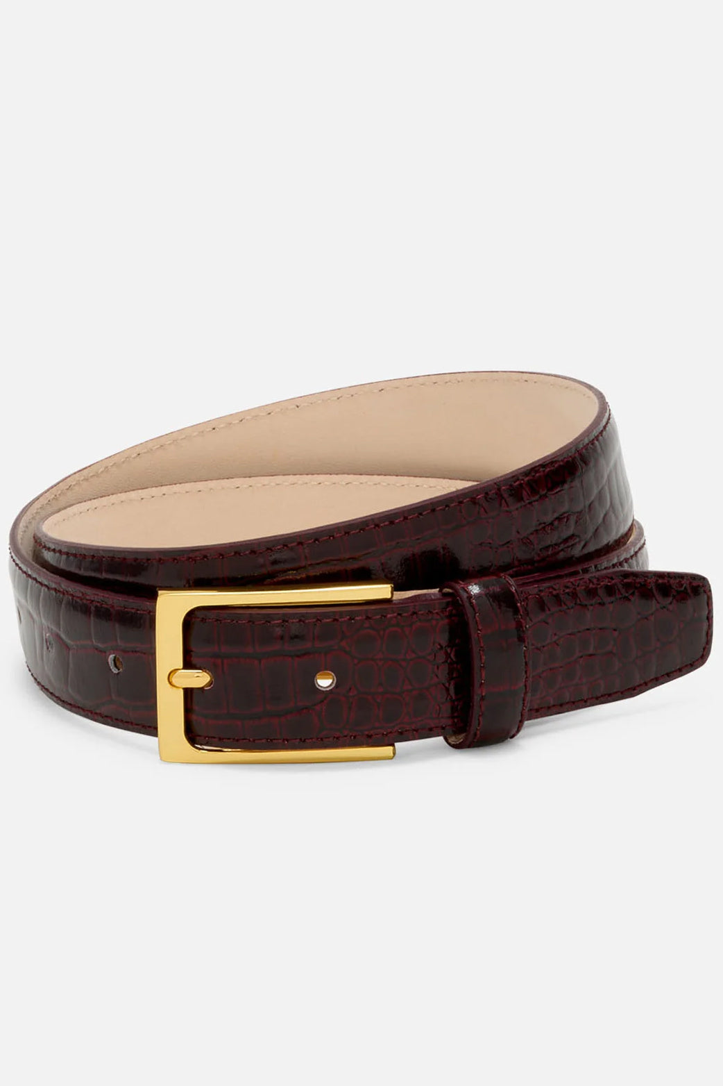 No. 5 belt, Bordeaux Croc/Gold