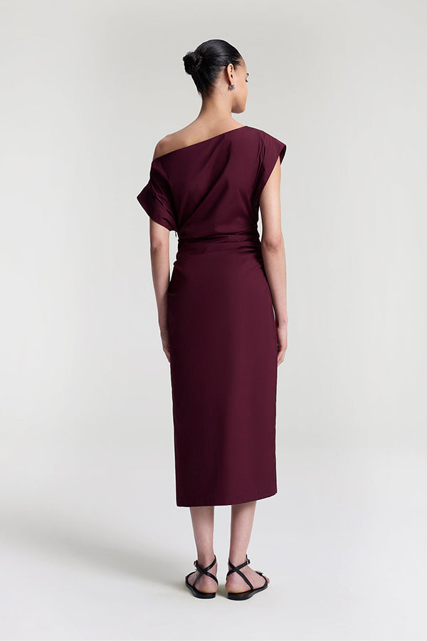 Nara Stretch Cotton Off Shoulder Midi Dress