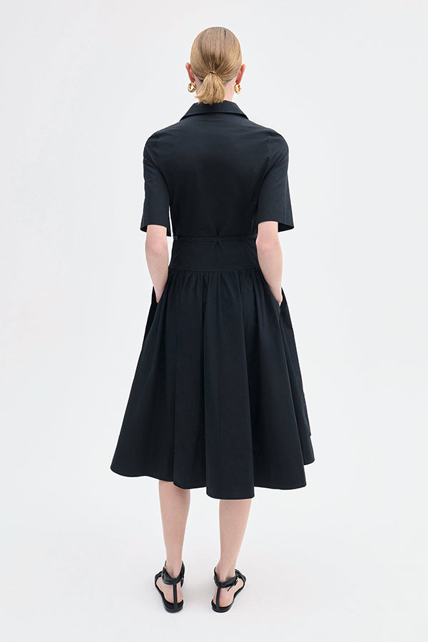 Short Sleeve Belted Dress in Cotton Poplin