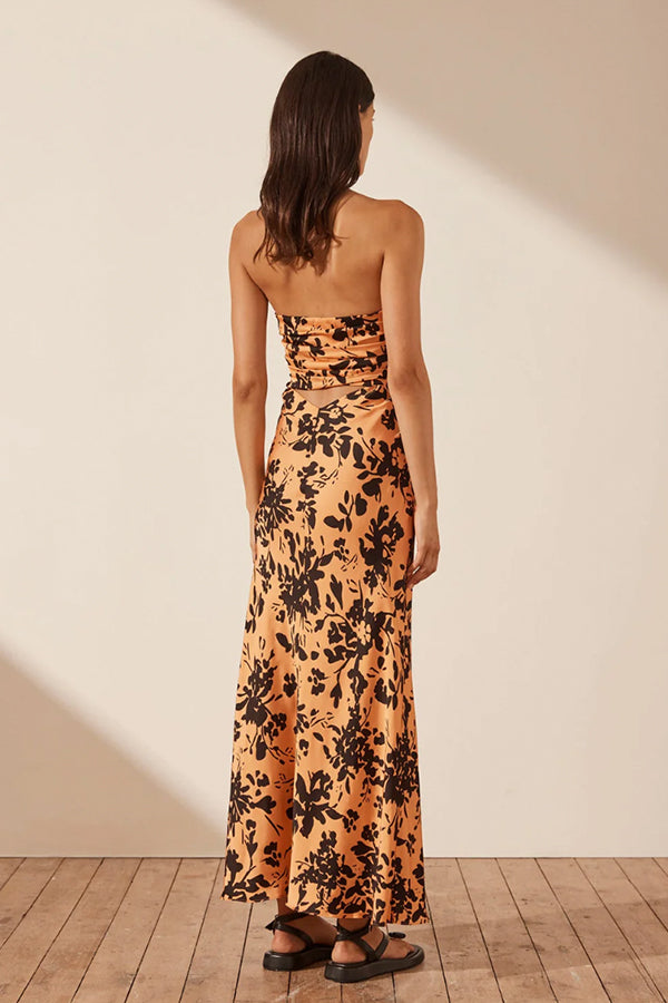 Solare Strapless Cut Out Ruched Midi Dress