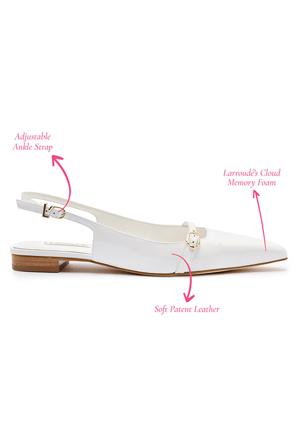 Ines Flat, White Patent Leather