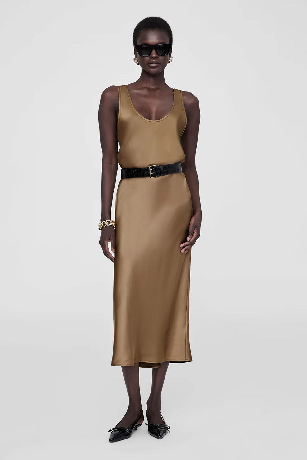 Bar Silk Skirt, Sepia