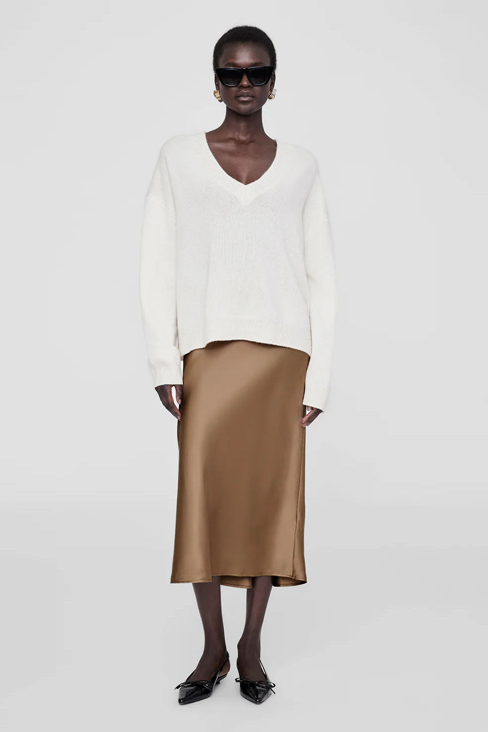 Bar Silk Skirt, Sepia