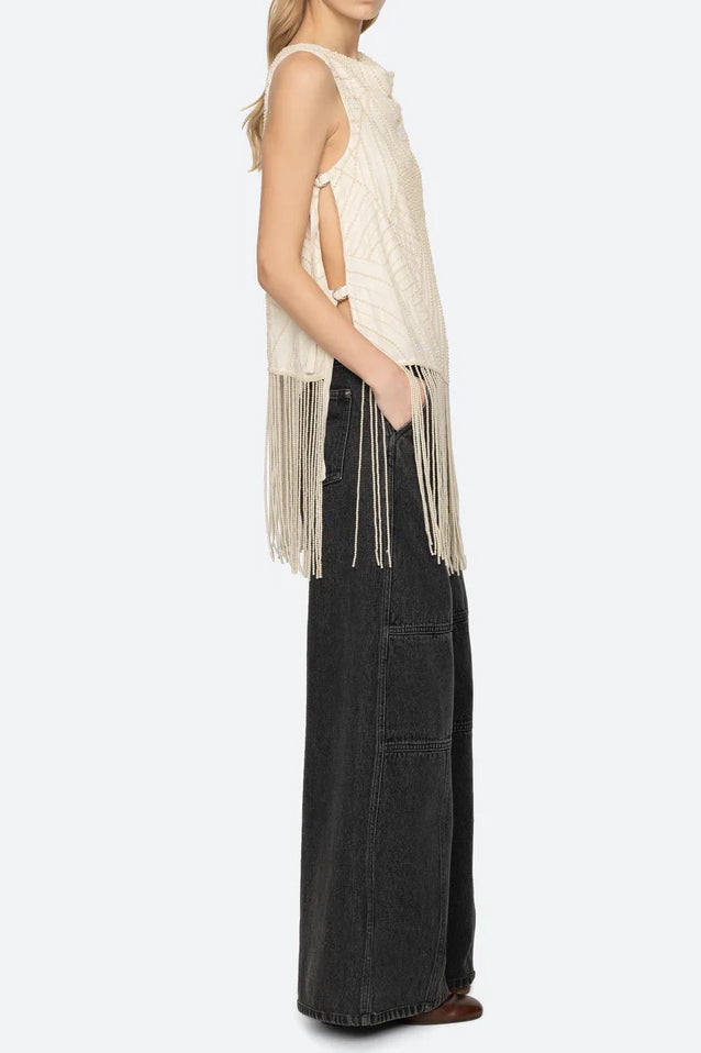 Carlotta Embroidered Sleeveless Fringe Top