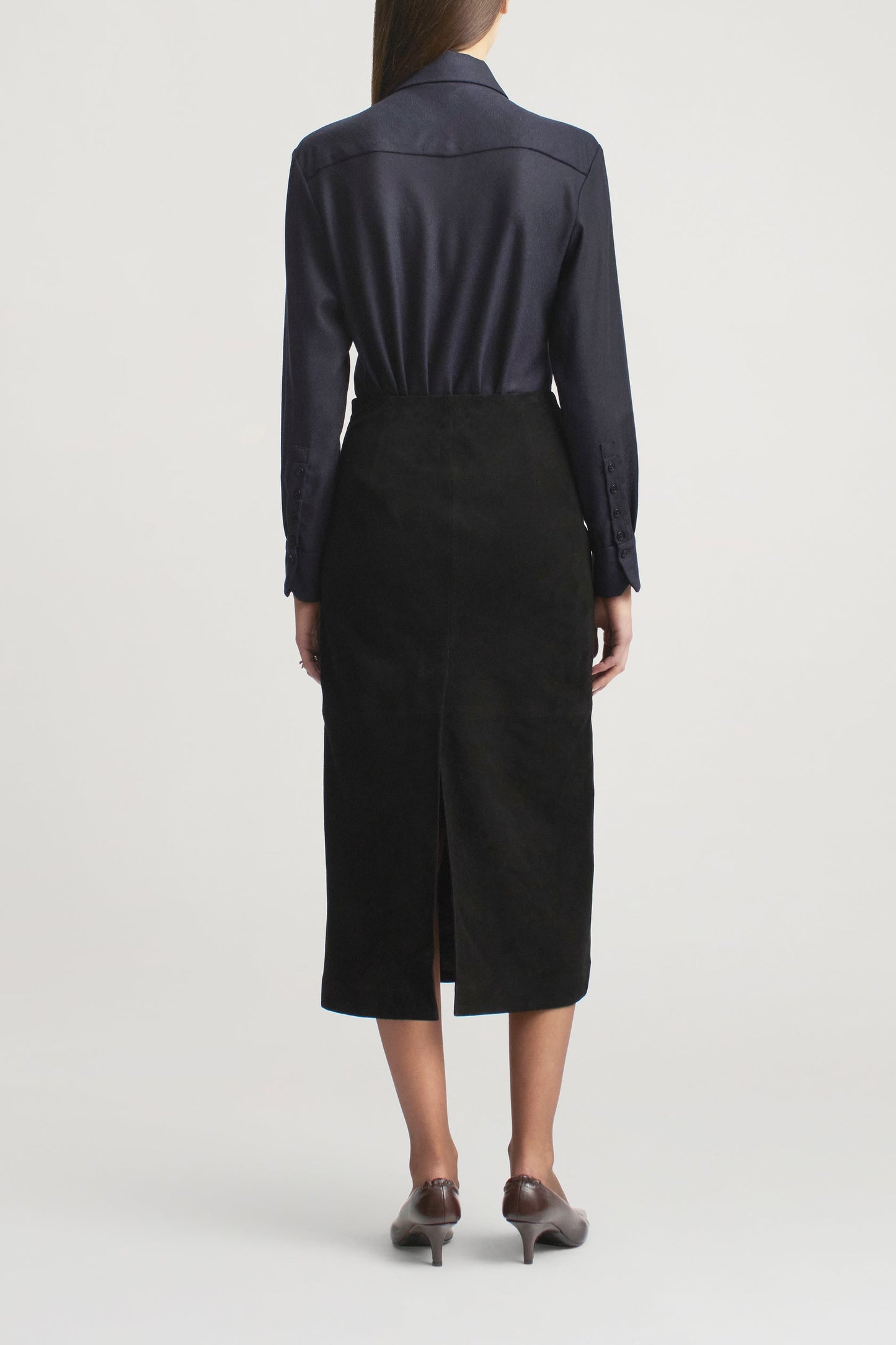 Emilee Pencil Skirt, Black Suede