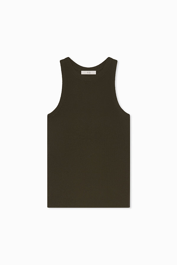 Fitted Tank in Fine Cashmere, Olive