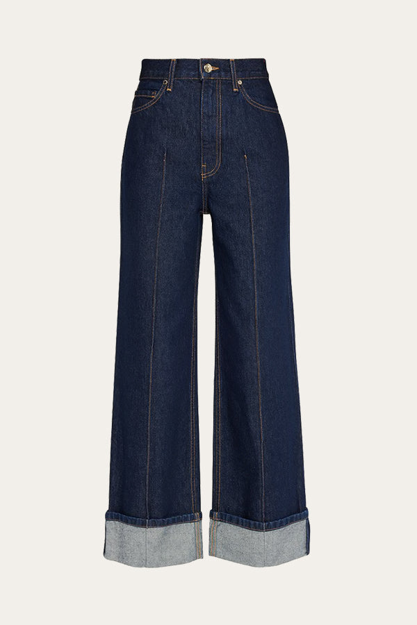 The Genevieve Topstitched Wide-Leg Denim Jeans