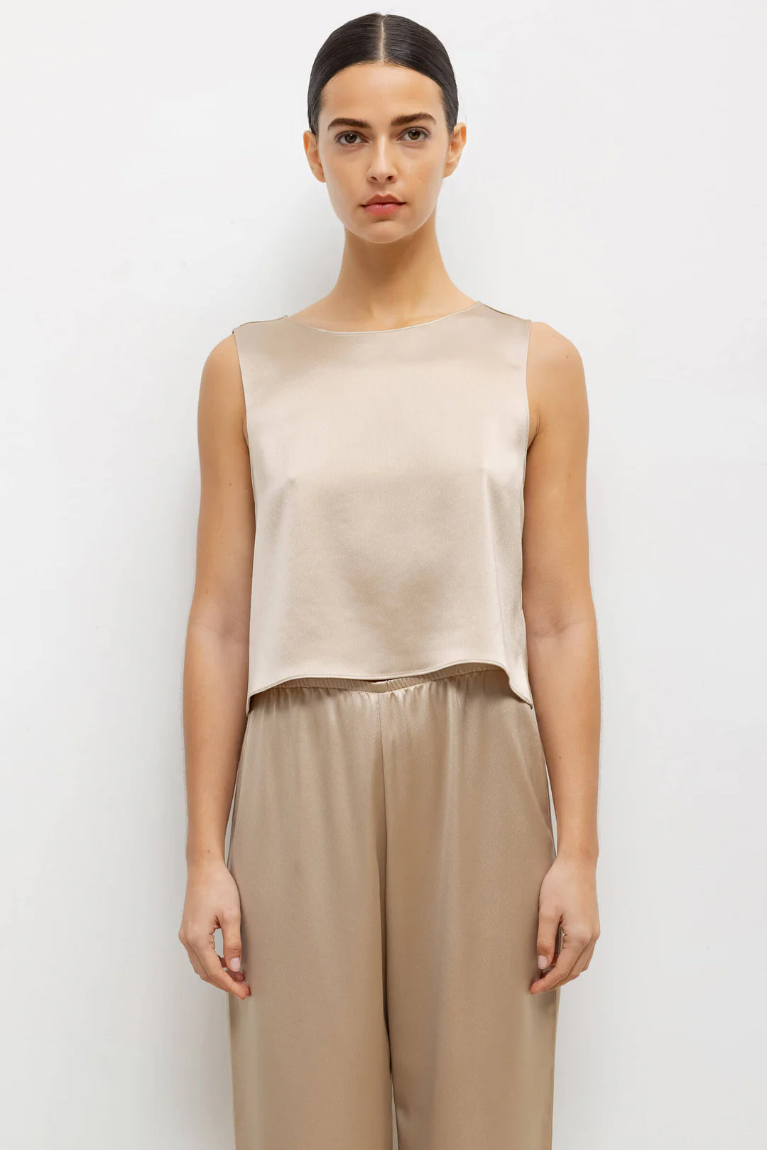 Barb Crop Sleeveless Crew, Sand