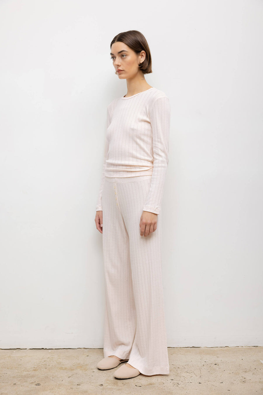 Pointelle Slim Fit Long Sleeve, Pink