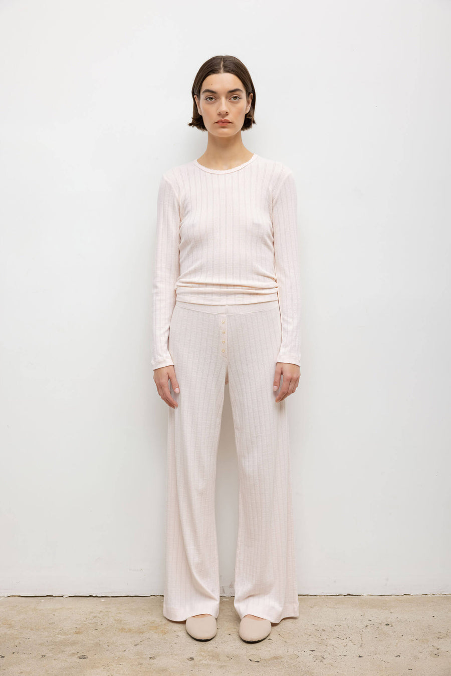 Pointelle Slim Fit Long Sleeve, Pink