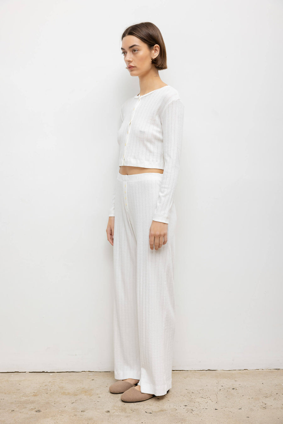 Pointelle Crop Cardigan, White