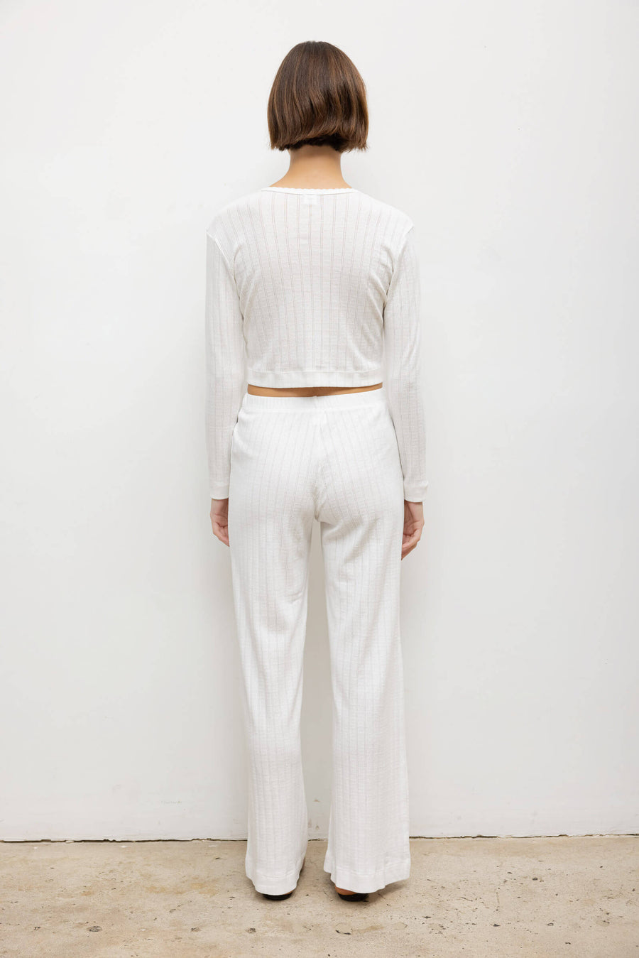 Pointelle Crop Cardigan, White