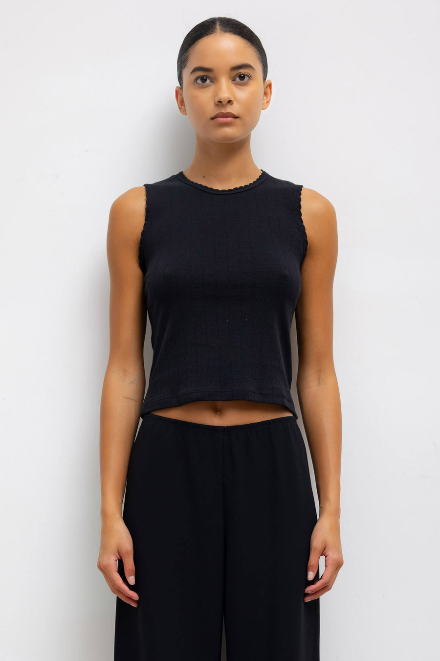 Pointelle Sleeveless Crew, Black