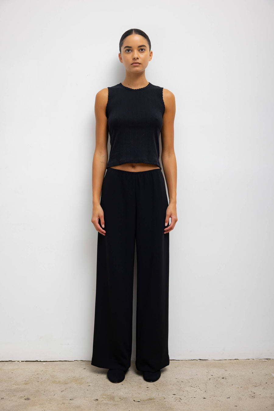 Pointelle Sleeveless Crew, Black