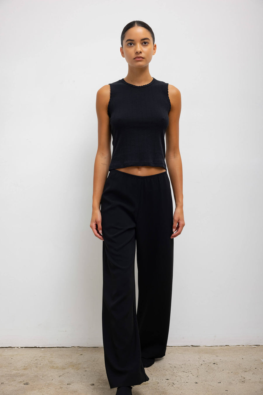 Pointelle Sleeveless Crew, Black