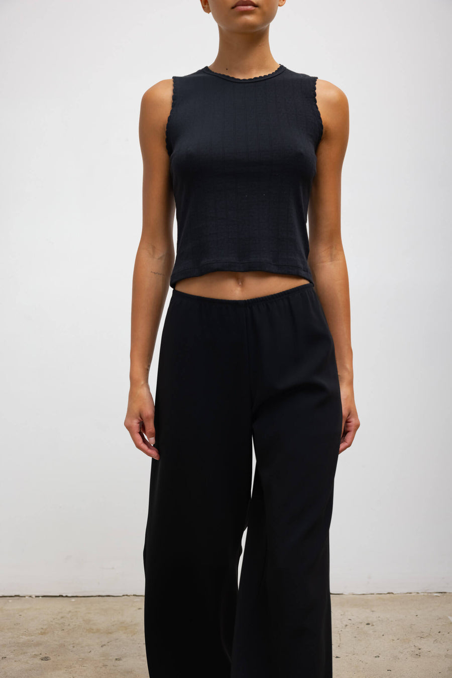 Pointelle Sleeveless Crew, Black