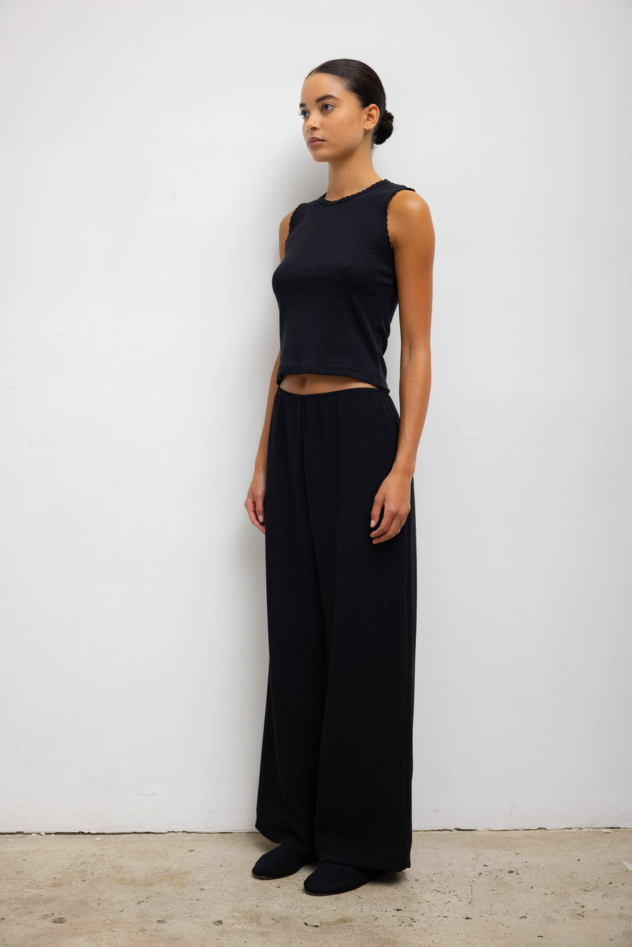 Pointelle Sleeveless Crew, Black
