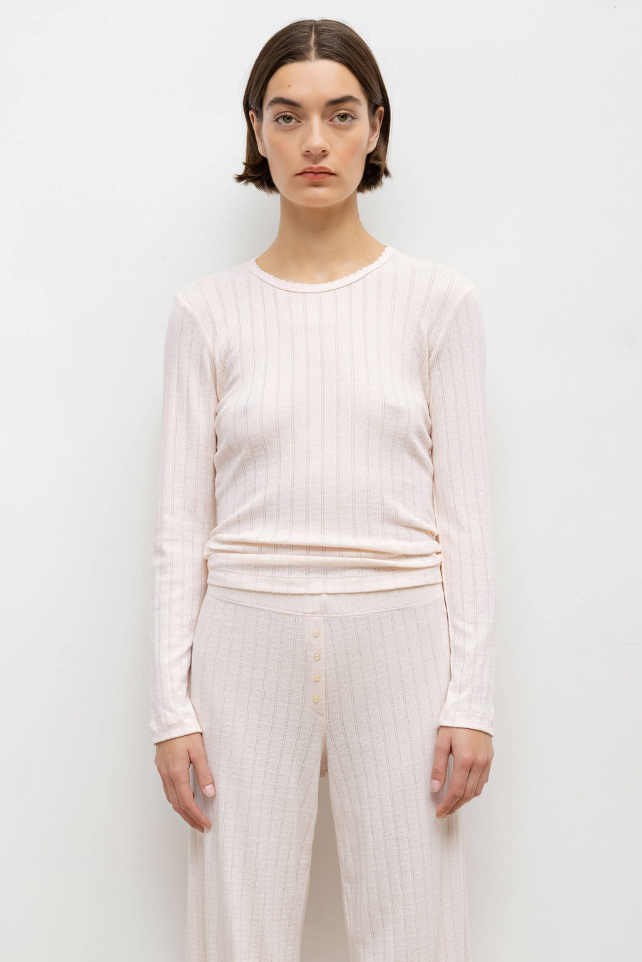 Pointelle Slim Fit Long Sleeve, Pink