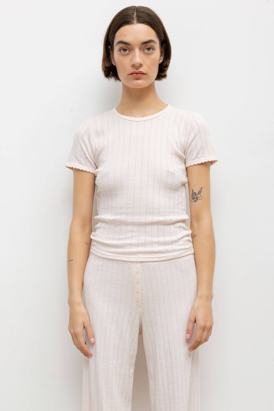 Pointelle Slim Fit Tee, Pink