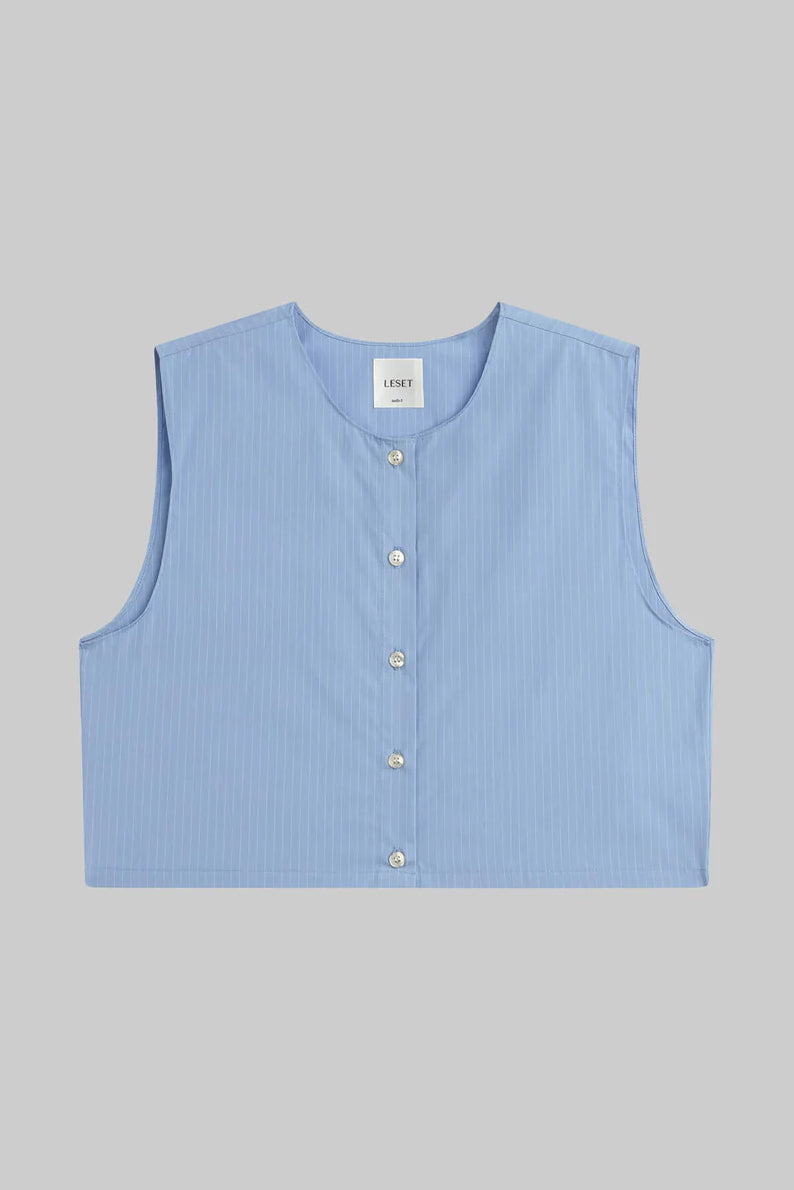 Yoshi Crewneck Vest, Ocean/Parchment Stripe